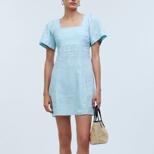 Madewell Light Blue Square-Neck Linen Mini Dress